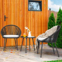 Volta Outdoor Patio Seating Set 2 Chairs and 1 Table Set (Black) Braided & Rope