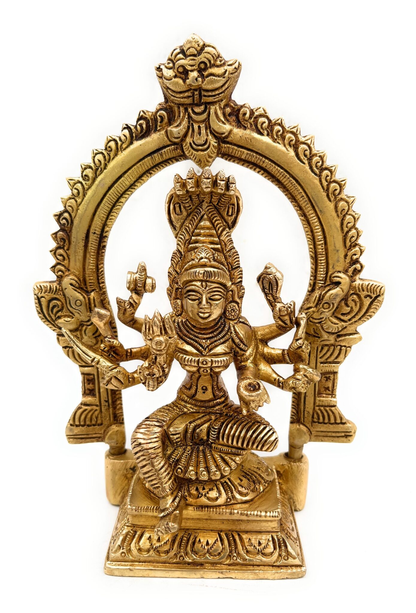 Brass Mariamman Idol, Mariyamma Muthu Mariamman Statue, Samayapuram Amman Vigraham, South Indian Devi Murti for Pooja Decor,Gold, 7 Inch, 1 Piece