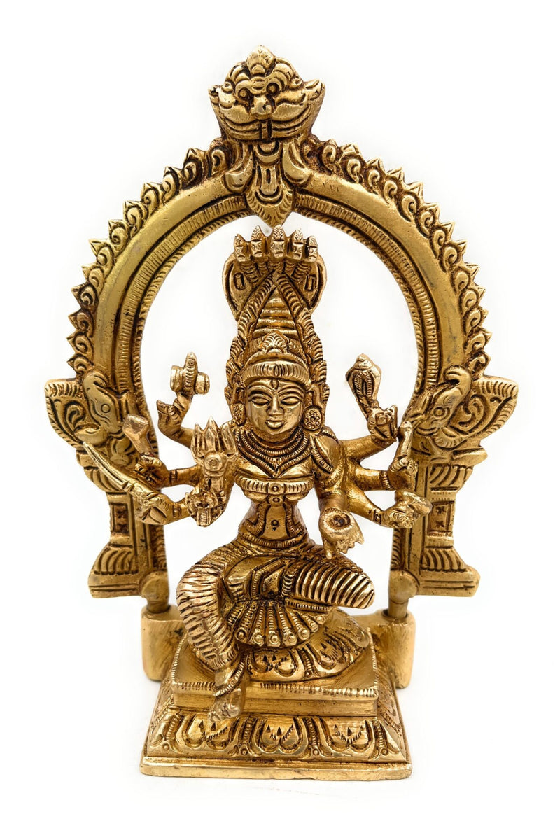 Brass Mariamman Idol, Mariyamma Muthu Mariamman Statue, Samayapuram Amman Vigraham, South Indian Devi Murti for Pooja Decor,Gold, 7 Inch, 1 Piece