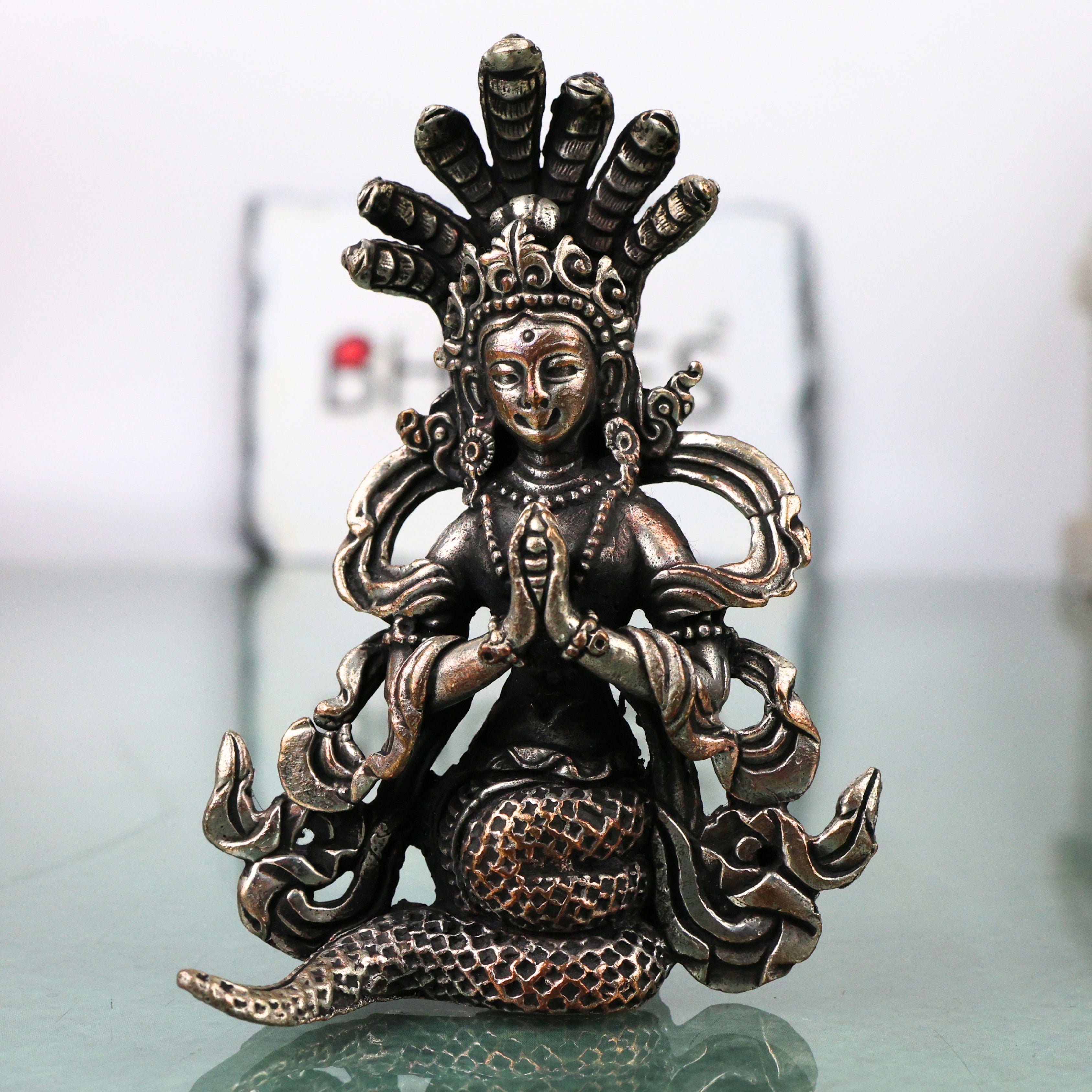 Brass Naga Kanya Idol Silver Coated Sarpa Kanya Nag Devi Murti Serpent Goddess Vigraha Snake Goddess Statue for Home Temple Pooja Decor Vastu Spiritual Gift India, Silver, 3.5 Inch, 1 Piece