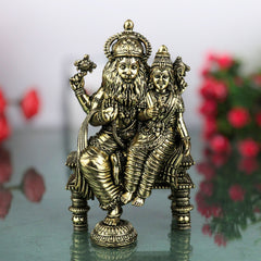 Brass Lakshmi Narasimha Swamy Idol Peetal Lakshmi Nrusimha Vigraha Narasingha Deva Murti Narasimha Perumal Moorthi for Puja Mandir Home Decor Gift, Gold, 4.5 Inch, 1 Piece