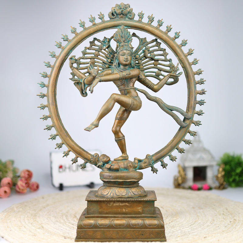 Bronze Nataraja Idol – Panchaloha Chola Art Dancing Shiva Statue, Natesa, Tandaveshwar, Ananda Nataraja for Temple & Home Decor, Brown, 18.5 Inch, 1 Piece