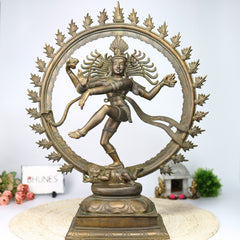 Handcrafted Bronze Panchaloha Nataraja Murti, Dancing Shiva Idol, Hindu God Natraj Statue, Cosmic Dance Sculpture, Temple Decor, Gift Item, Brown, 25 Inch, 1 Piece