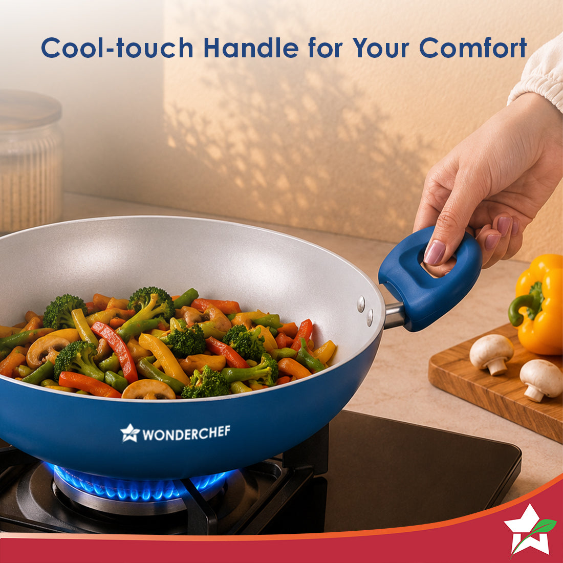 Wonderchef Natura Ceramic Kadhai & Glass Lid for Cooking, 24cm, 2.5L, Non-toxic Chemical-free Coating, PFOA/PFAS-Free, F