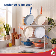 Wonderchef Natura Ceramic Kadhai & Glass Lid for Cooking, 24cm, 2.5L, Non-toxic Chemical-free Coating, PFOA/PFAS-Free, F