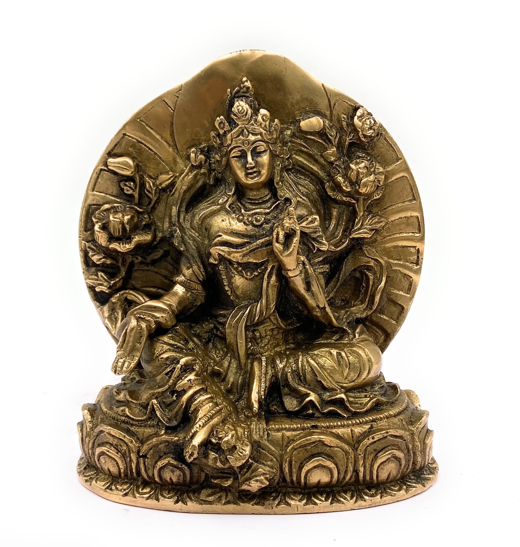 Brass Tibetan Tara Maa Idol | Green & White Tara Murti, Tibetan Goddess Tara Statue for Pooja, Home Decor, Meditation & Spiritual Gifts,Gold, 6.5 Inch, 1 Piece