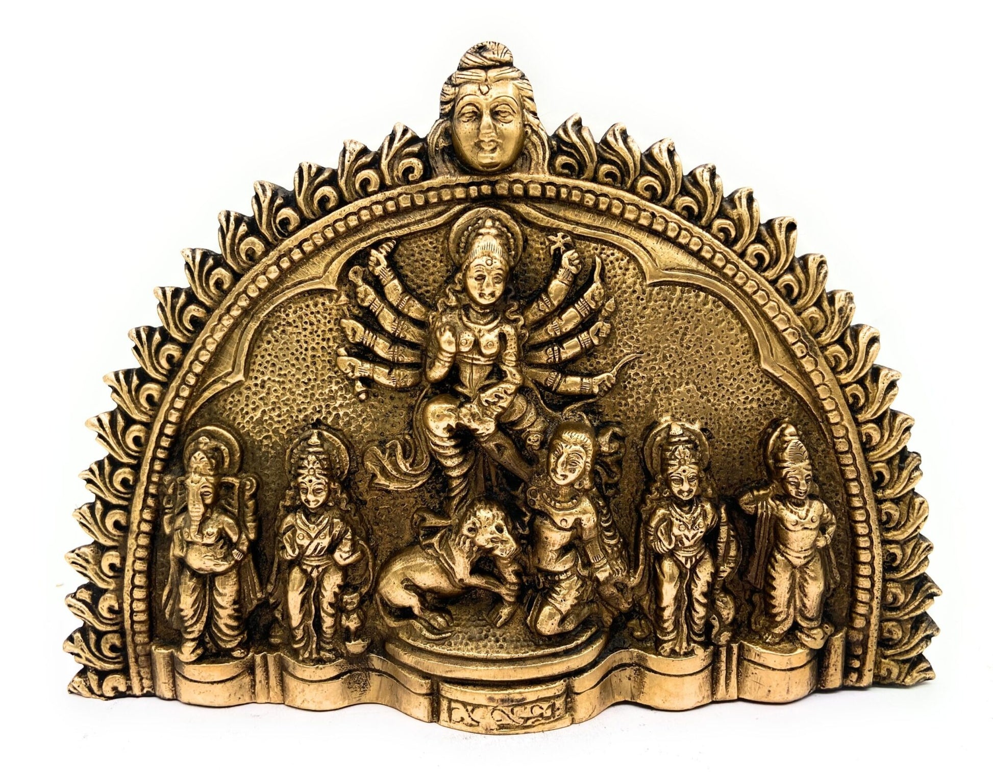 Brass Durga Devi Idol – Mahishasura Mardini | Adi Shakti | Amba | Bhavani | Antique Finish Shakti Murti for Home, Temple & Navratri Pooja ,Gold, 7 Inch, 1 Piece