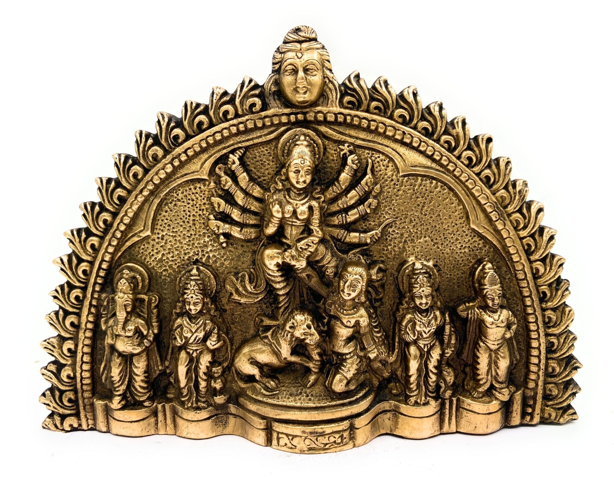 Brass Durga Devi Idol – Mahishasura Mardini | Adi Shakti | Amba | Bhavani | Antique Finish Shakti Murti for Home, Temple & Navratri Pooja ,Gold, 7 Inch, 1 Piece