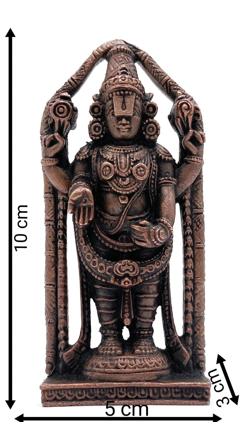 Copper Tirupati Balaji Idol | Lord Venkateswara Murti | Srinivasa Govinda Tamra Statue | Balaji Maharaj Pooja Moort,Brown, 4 Inch, 1 Piece