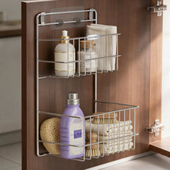 Plantex Self Adhesive Shelf/Stainless Steel Bathroom Detergent Holder/Bathroom Organiser Without Drill/Under The Sink Detergent Holder/Multipurpose Shelf (Large,Chrome)-1