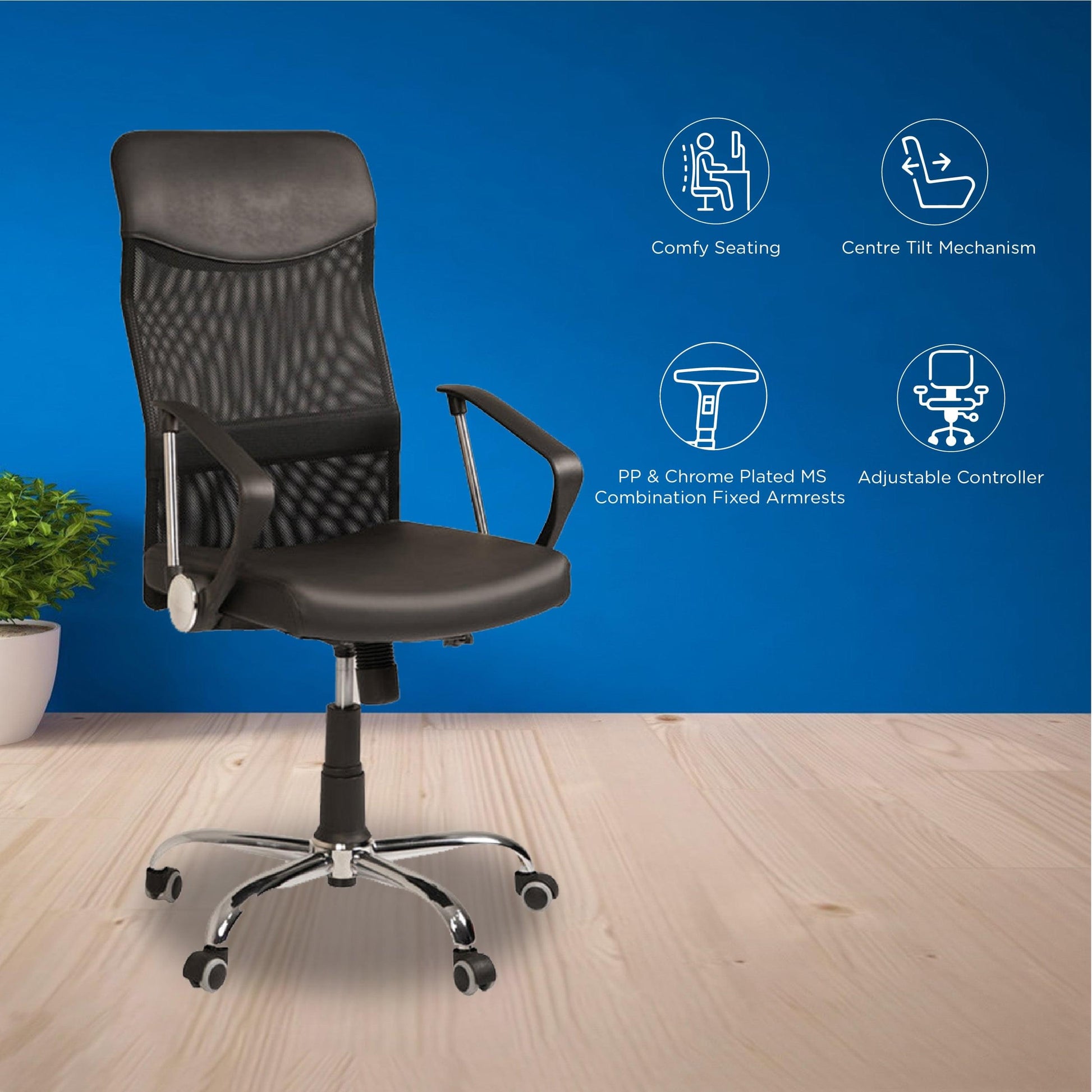 Nilkamal Acqua High Back Mesh Chair (Black)