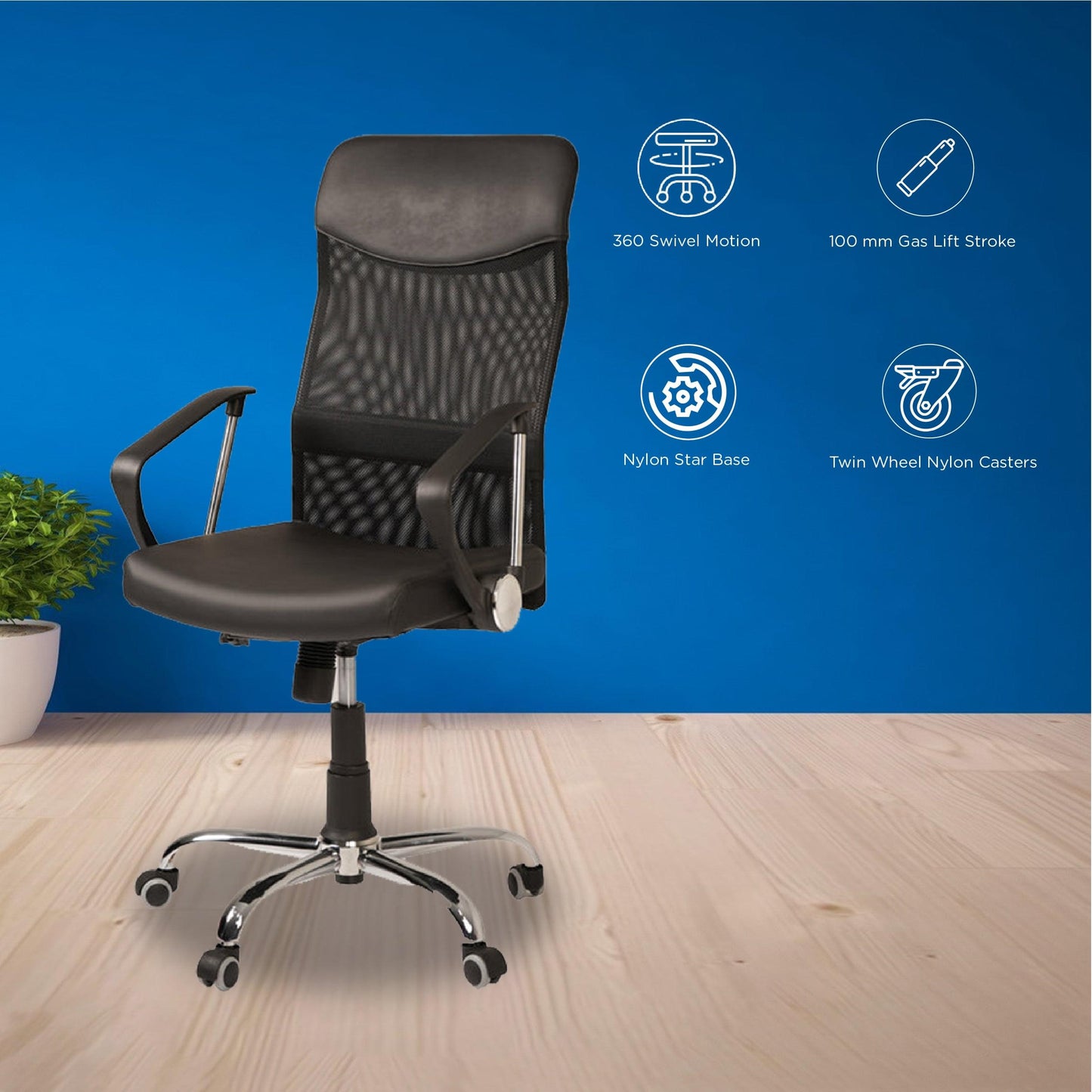 Nilkamal Acqua High Back Mesh Chair (Black)