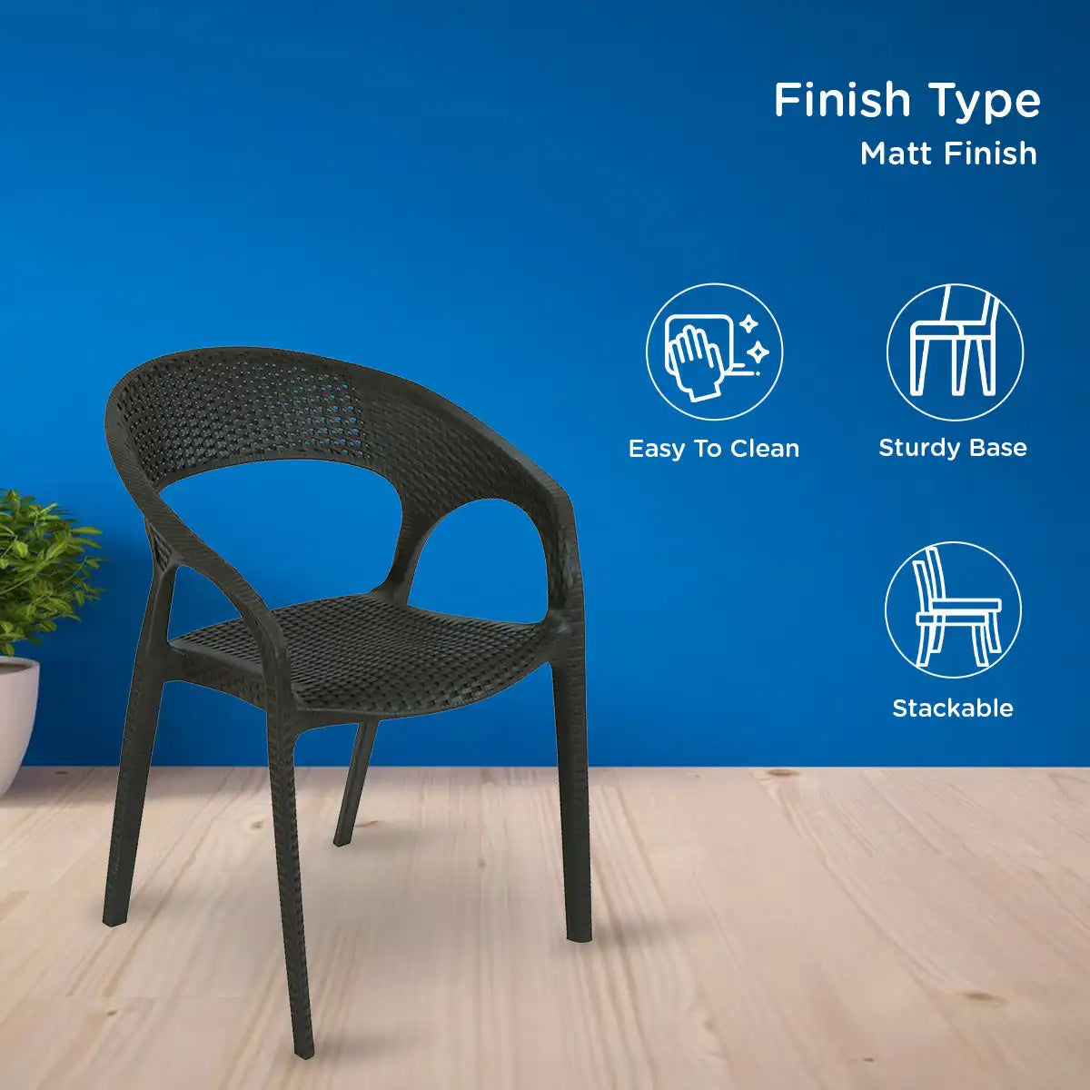 Nilkamal Club Plastic Arm Chair (Charcoal Grey)