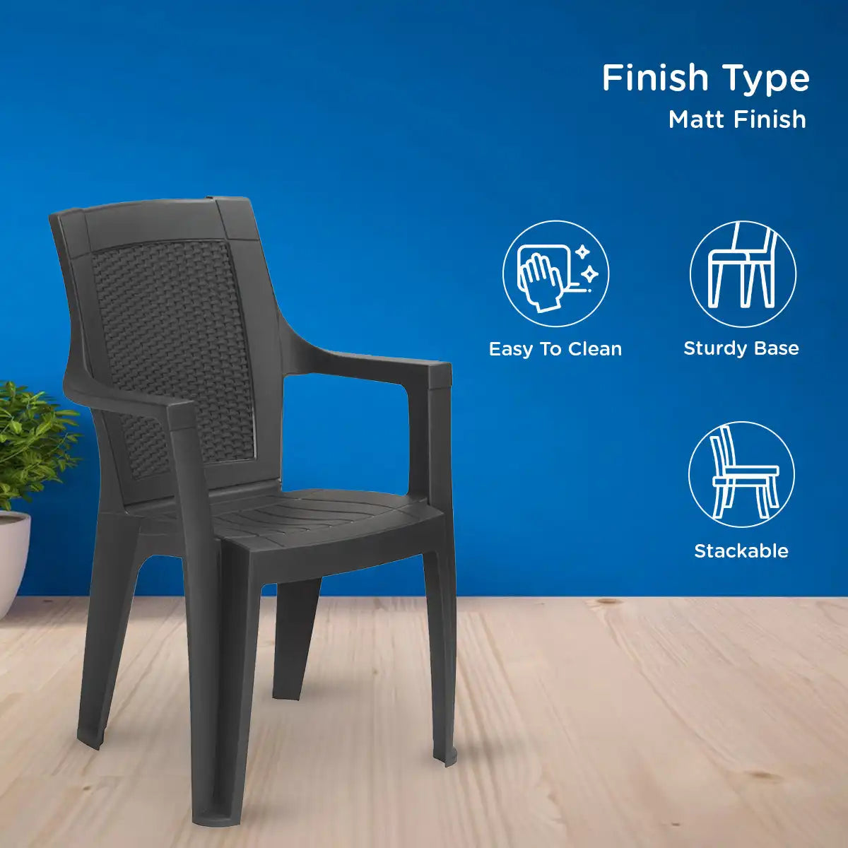 Nilkamal Mystique Plastic Arm Chair (Charcoal Grey)