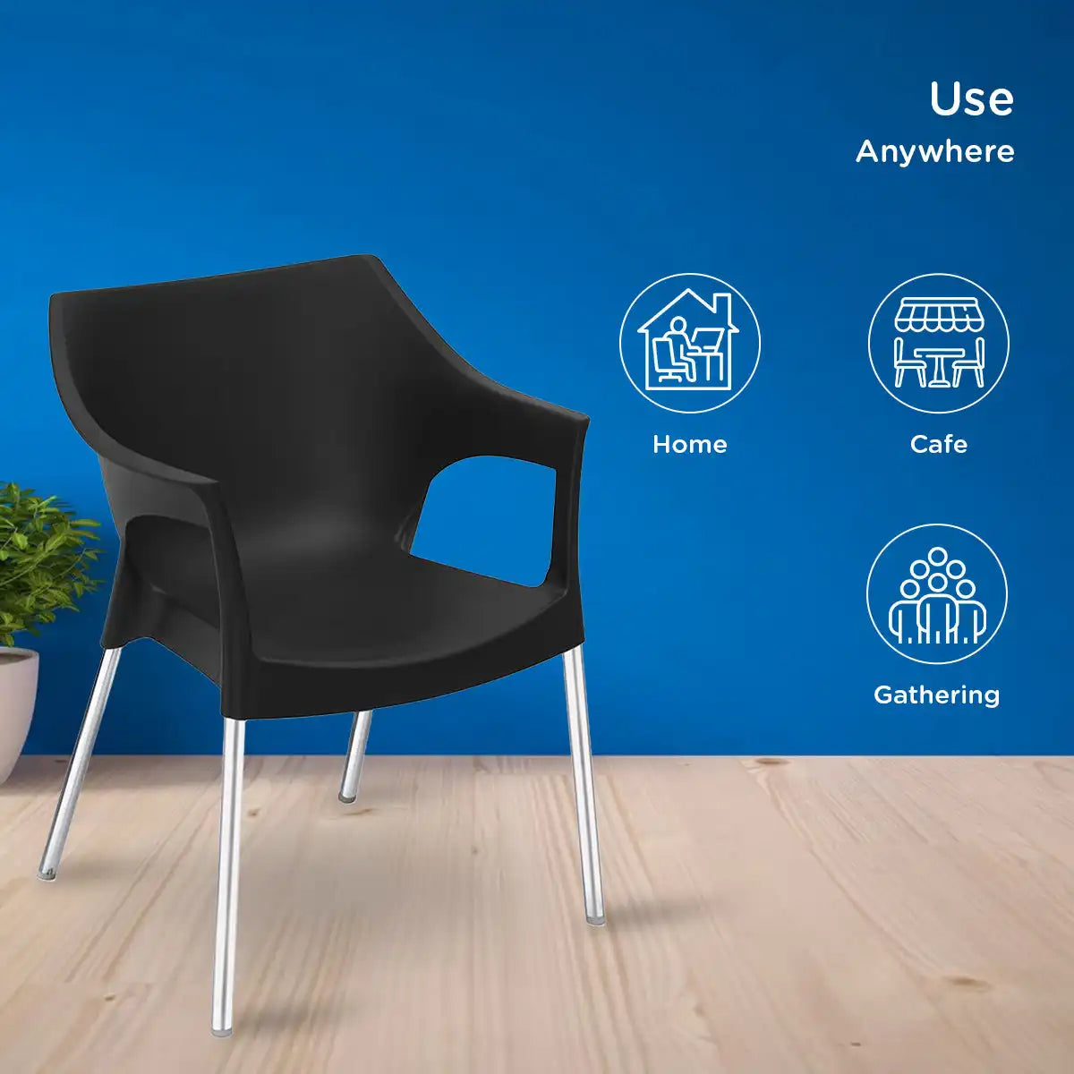 Nilkamal Novella 10 Plastic Arm Chair (Black)