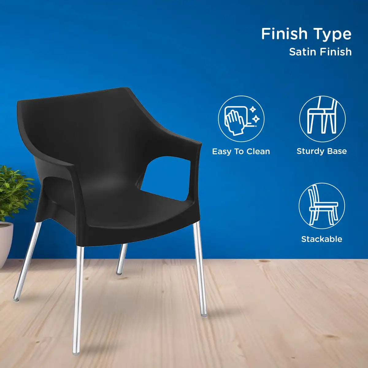 Nilkamal Novella 10 Plastic Arm Chair (Black)