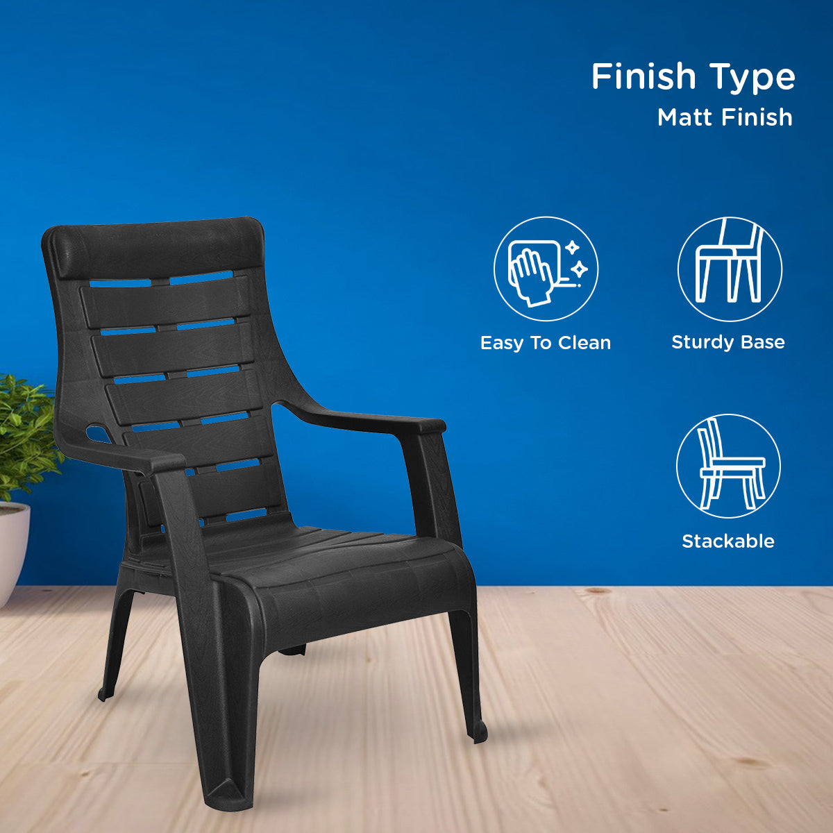 Nilkamal Sunday Plastic Arm Chair (Iron Black)