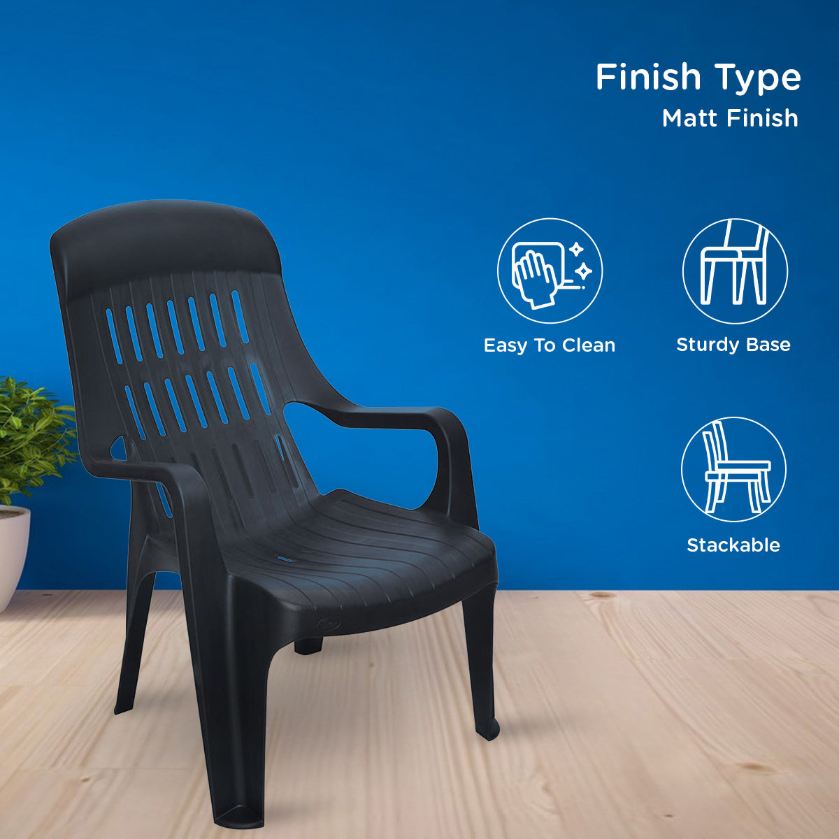 Nilkamal Weekender Plastic Arm Chair (Iron Black)