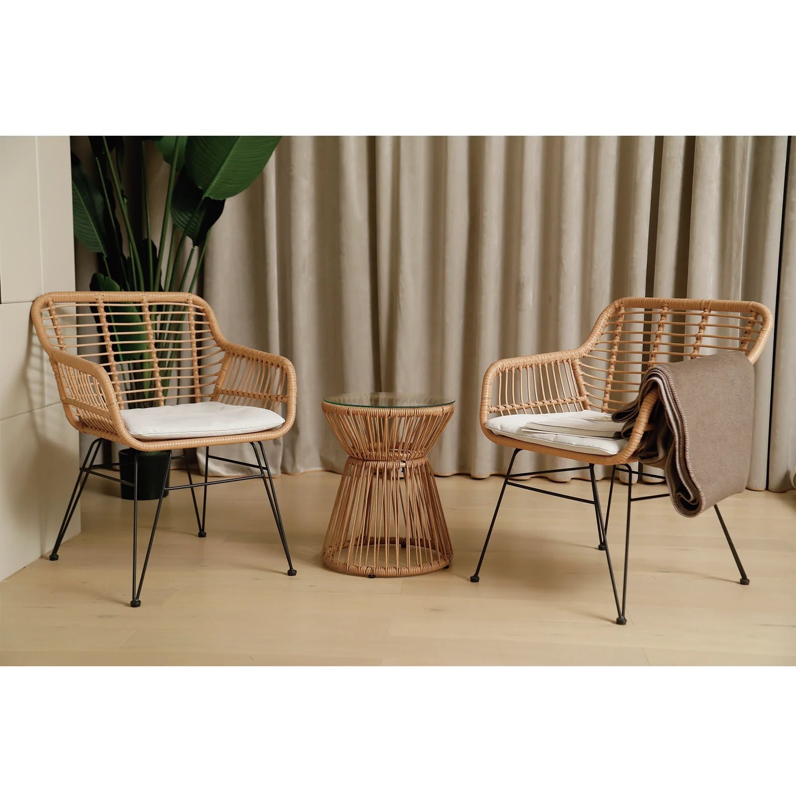 Allure Outdoor Patio Seating Set 2 Chairs and 1 Table Set (Honey)