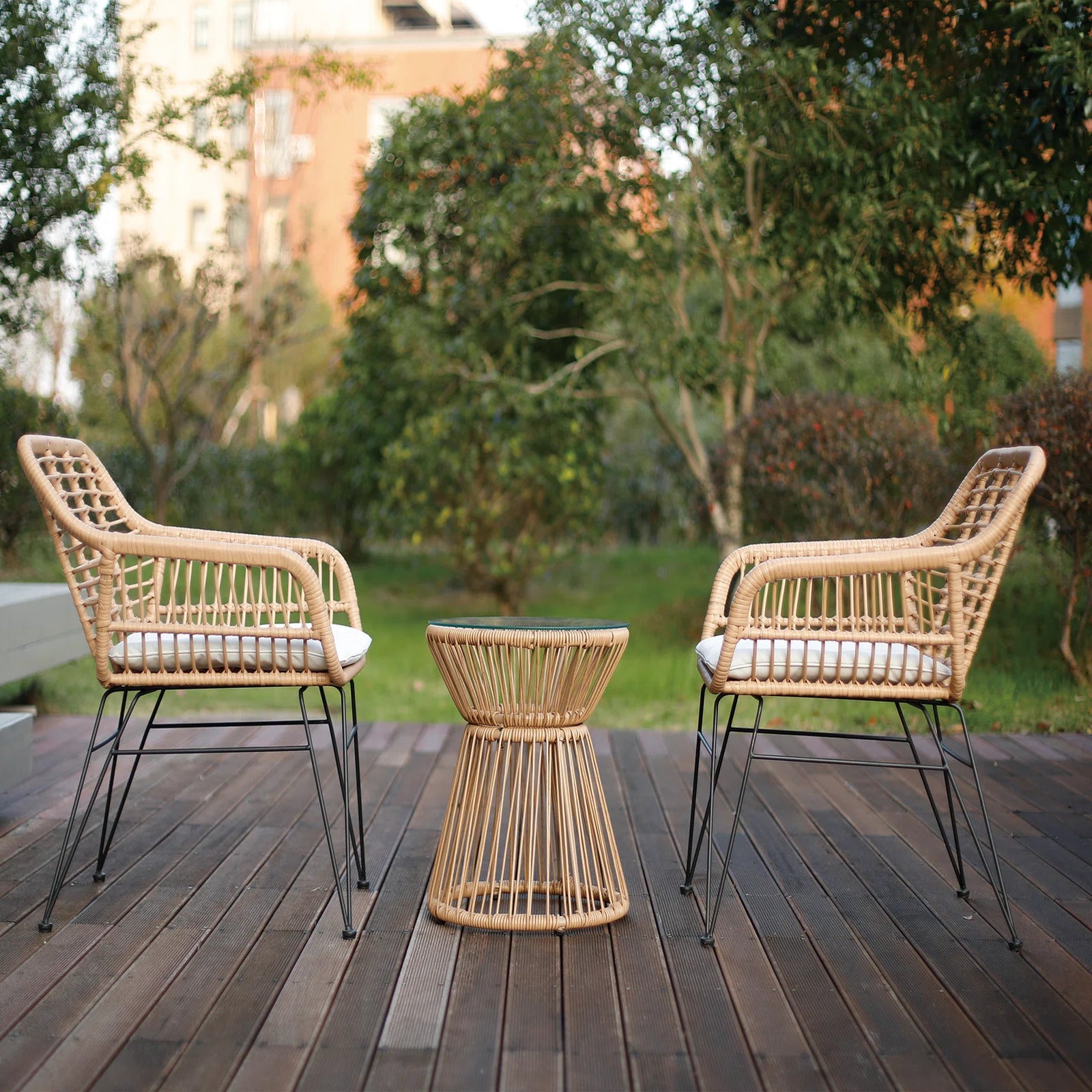 Allure Outdoor Patio Seating Set 2 Chairs and 1 Table Set (Honey)
