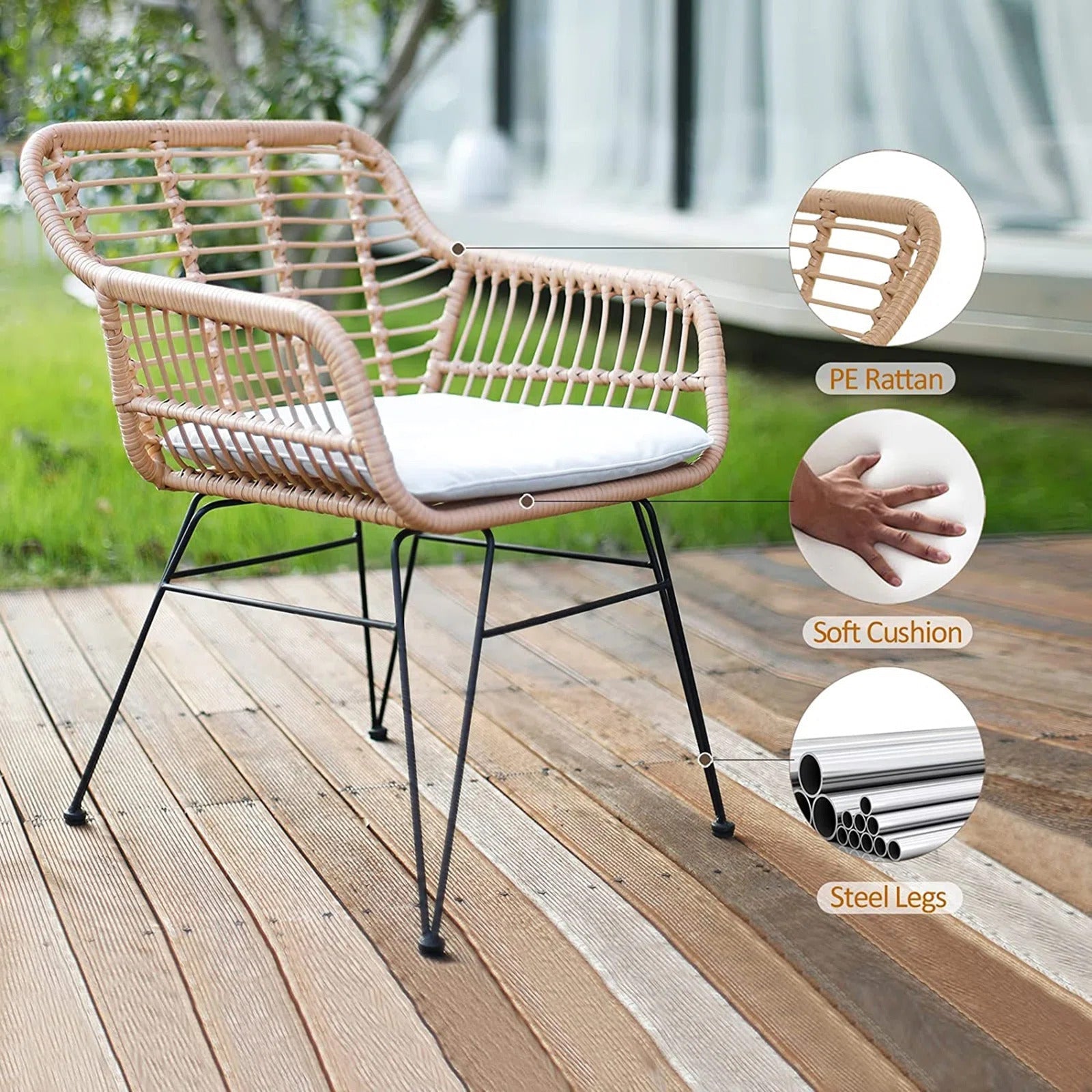 Allure Outdoor Patio Seating Set 2 Chairs and 1 Table Set (Honey)