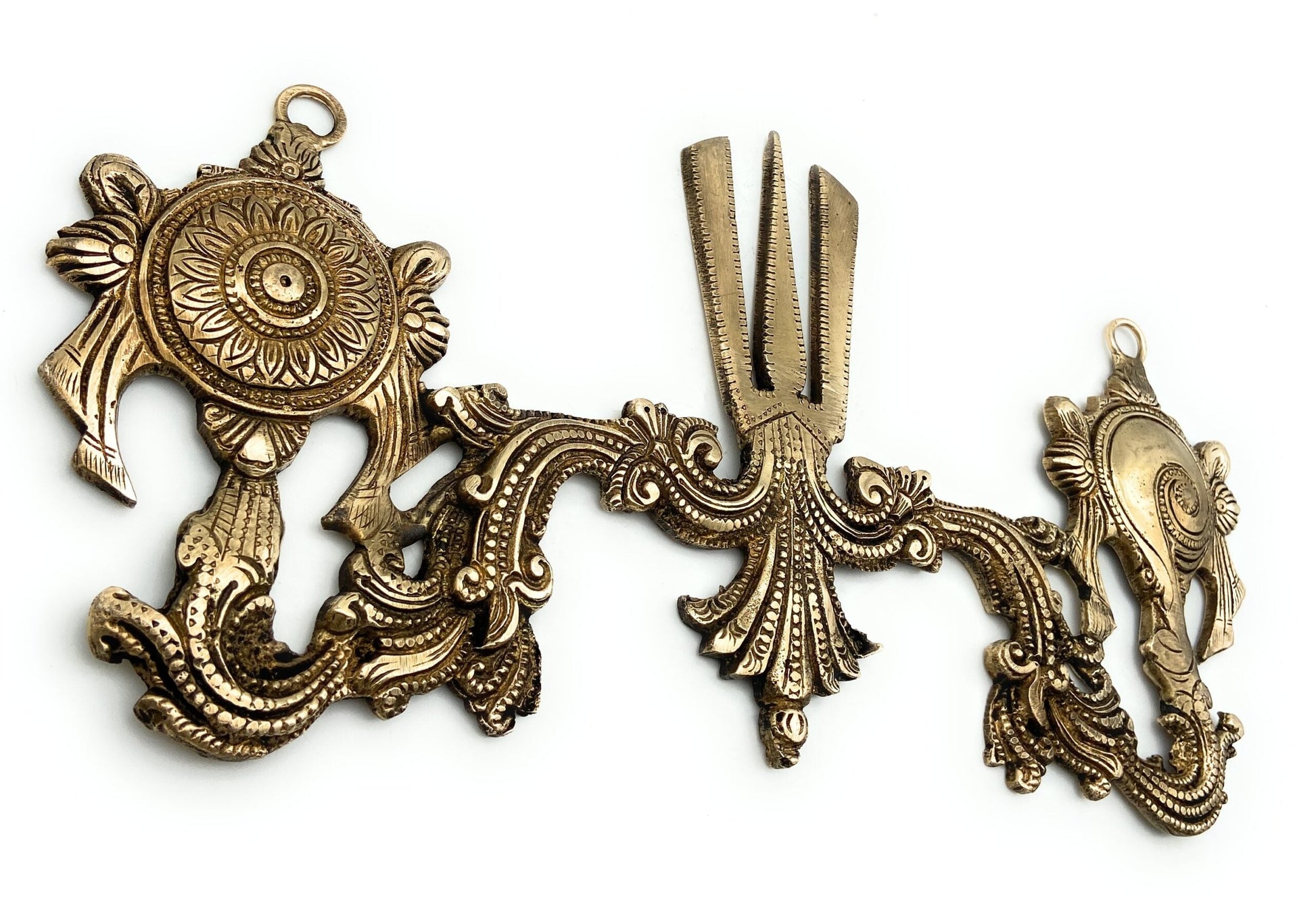 Brass Vishnu Chakra For Pooja, Shank Chakra For Wall Hanging, Tirupati Symbol, Brass Statue Of Shankha Chakra Namah, Religious Symbol Of Lord Vishnu, Gold, 6.5 Inch, 1 Piece
