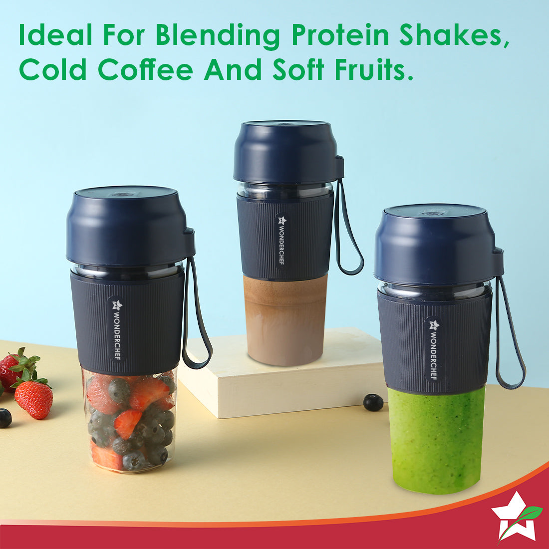 Nutri-Cup Portable Blender | USB Charging | Smoothie maker | SS Blades | Battery Operated Rechargeable Blender | 300ml | Compact Size | Blue