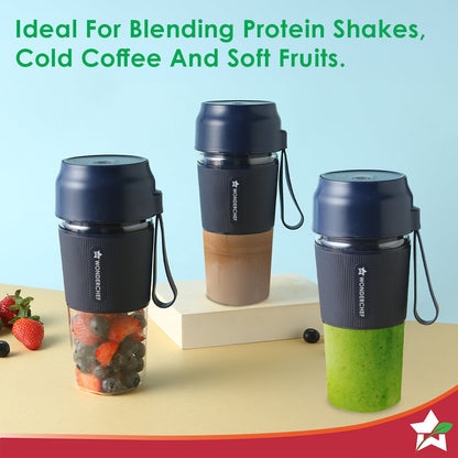 Nutri-Cup Portable Blender | USB Charging | Smoothie maker | SS Blades | Battery Operated Rechargeable Blender | 300ml | Compact Size | Blue