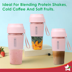 Nutri-Cup Portable Blender | USB Charging | Smoothie maker | SS Blades | Battery Operated Rechargeable Blender | 300ml | Compact Size | Pink