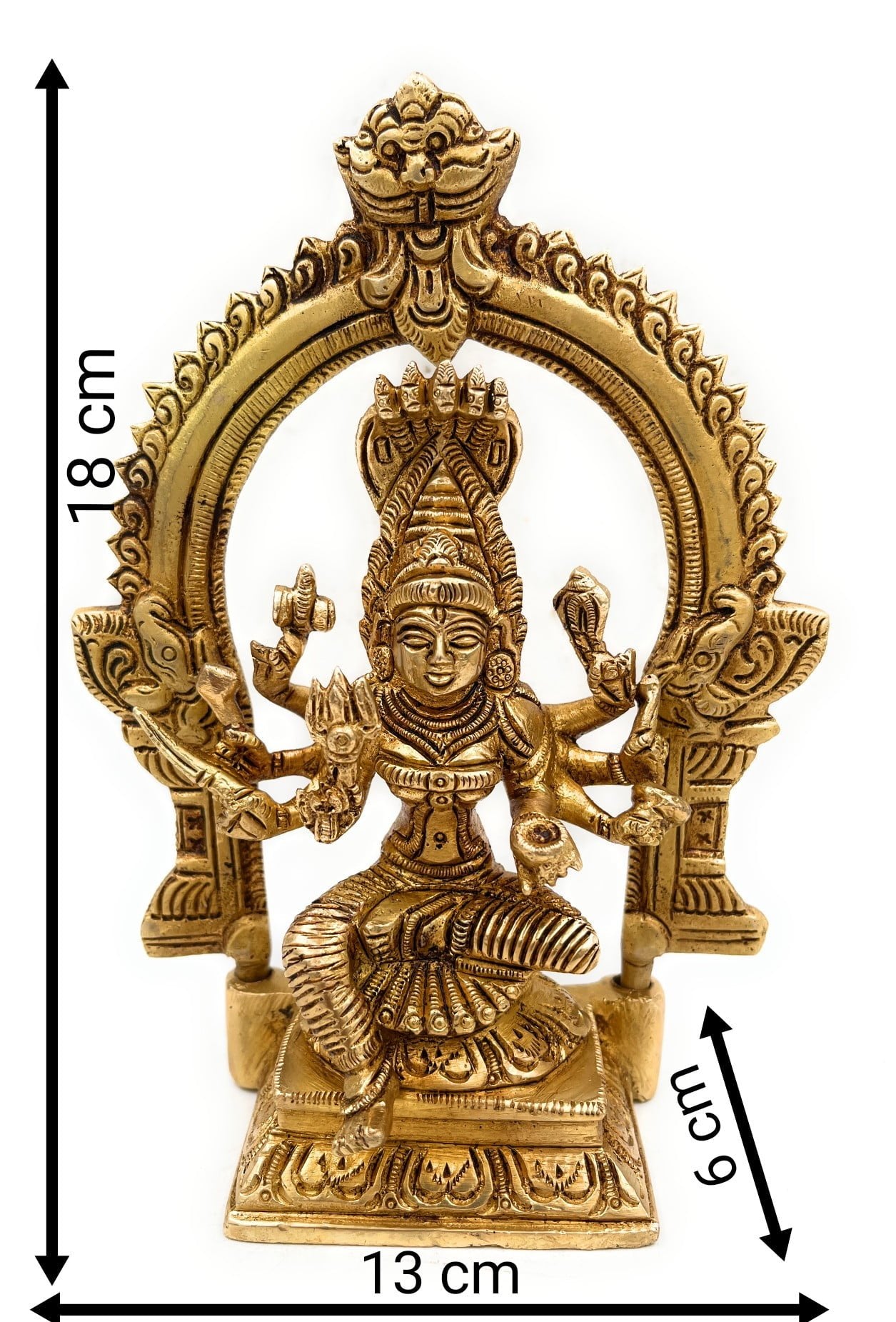 Brass Mariamman Idol, Mariyamma Muthu Mariamman Statue, Samayapuram Amman Vigraham, South Indian Devi Murti for Pooja Decor,Gold, 7 Inch, 1 Piece