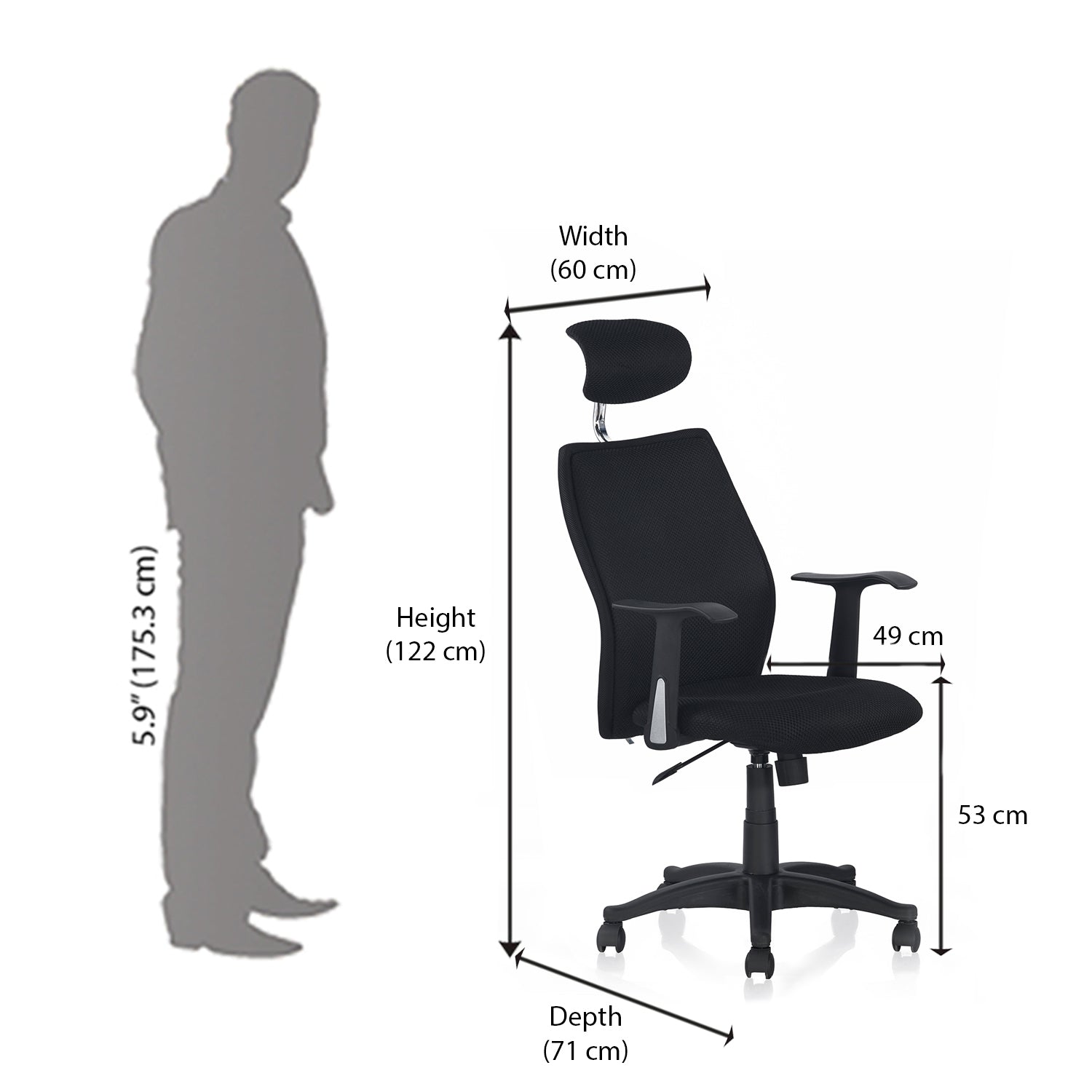 Nilkamal Blaze High back Chair (Black / Black)