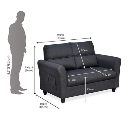 Nilkamal Oliver 2 Seater Fabric Sofa with Side Pocket (Charcoal Brown)