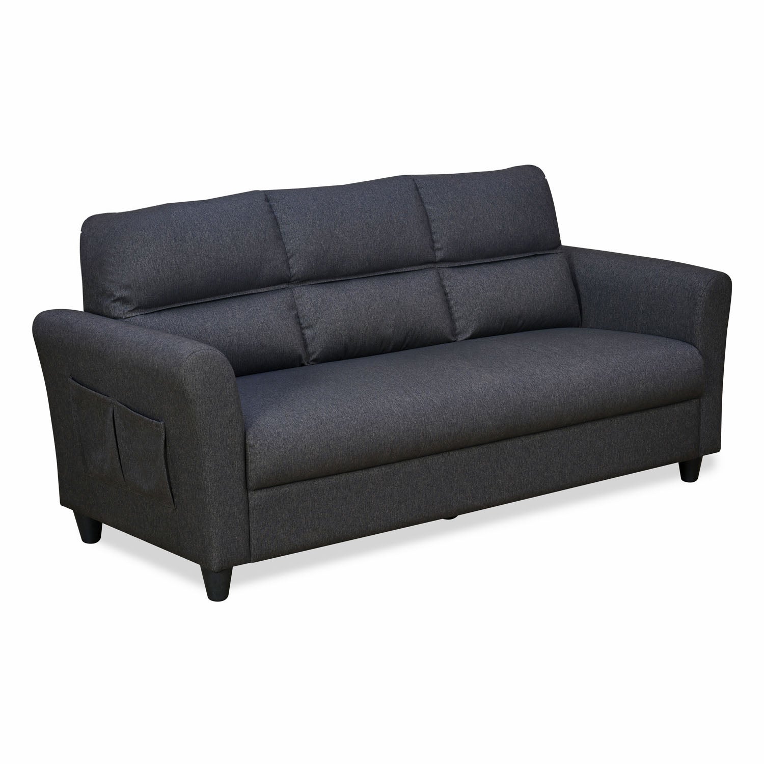 Nilkamal Oliver 3 Seater Fabric Sofa with Side Pocket (Charcoal Brown)