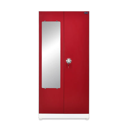 Nilkamal Olympus 2 Door with Mirror  Steel Wardrobe (Cherry Red / White)