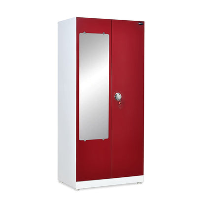 Nilkamal Olympus 2 Door with Mirror  Steel Wardrobe (Cherry Red / White)