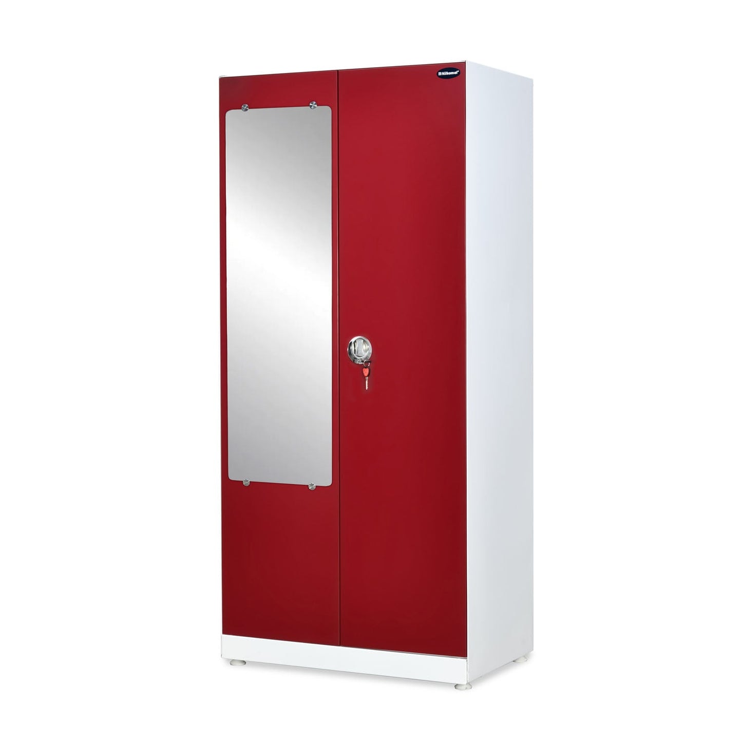 Nilkamal Olympus 2 Door with Mirror  Steel Wardrobe (Cherry Red / White)