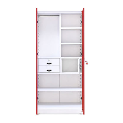 Nilkamal Olympus 2 Door with Mirror  Steel Wardrobe (Cherry Red / White)