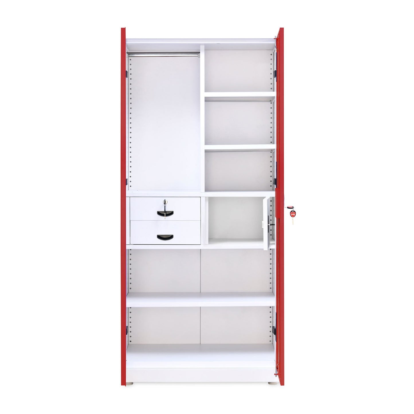 Nilkamal Olympus 2 Door with Mirror  Steel Wardrobe (Cherry Red / White)