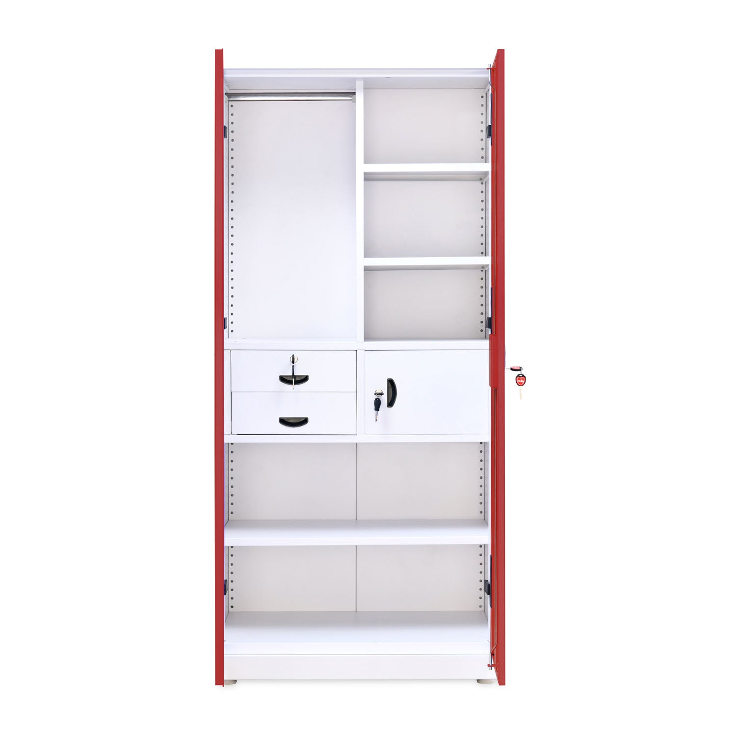 Nilkamal Olympus 2 Door with Mirror  Steel Wardrobe (Cherry Red / White)