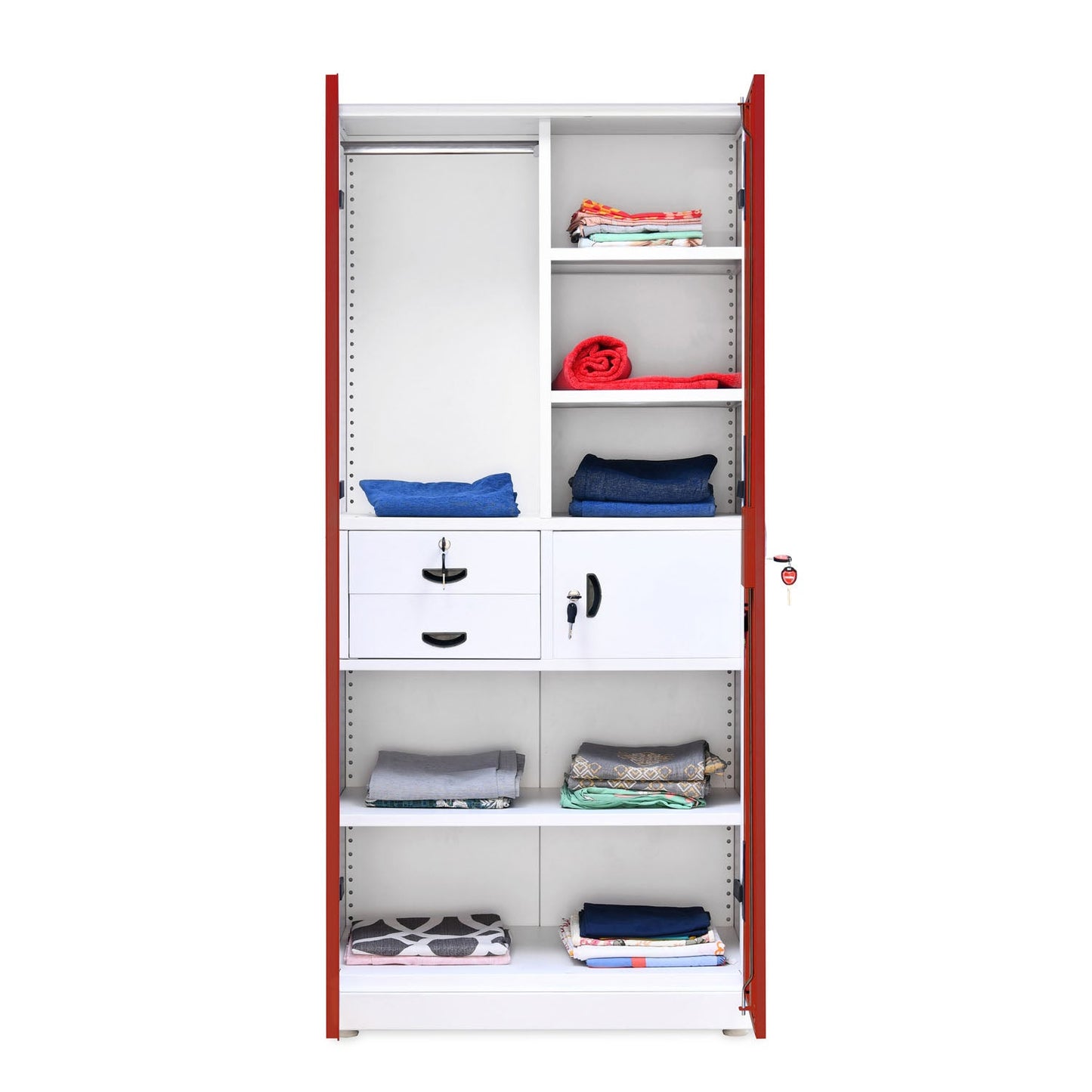 Nilkamal Olympus 2 Door with Mirror  Steel Wardrobe (Cherry Red / White)