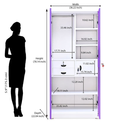 Nilkamal Olympus 2 Door with Mirror  Steel Wardrobe (Voilet / White)