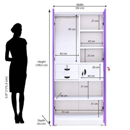 Nilkamal Olympus 2 Door with Mirror  Steel Wardrobe (Voilet / White)