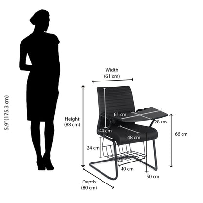 Nilkamal Thames Training Fabric Chair with Writing Shelf (Black)