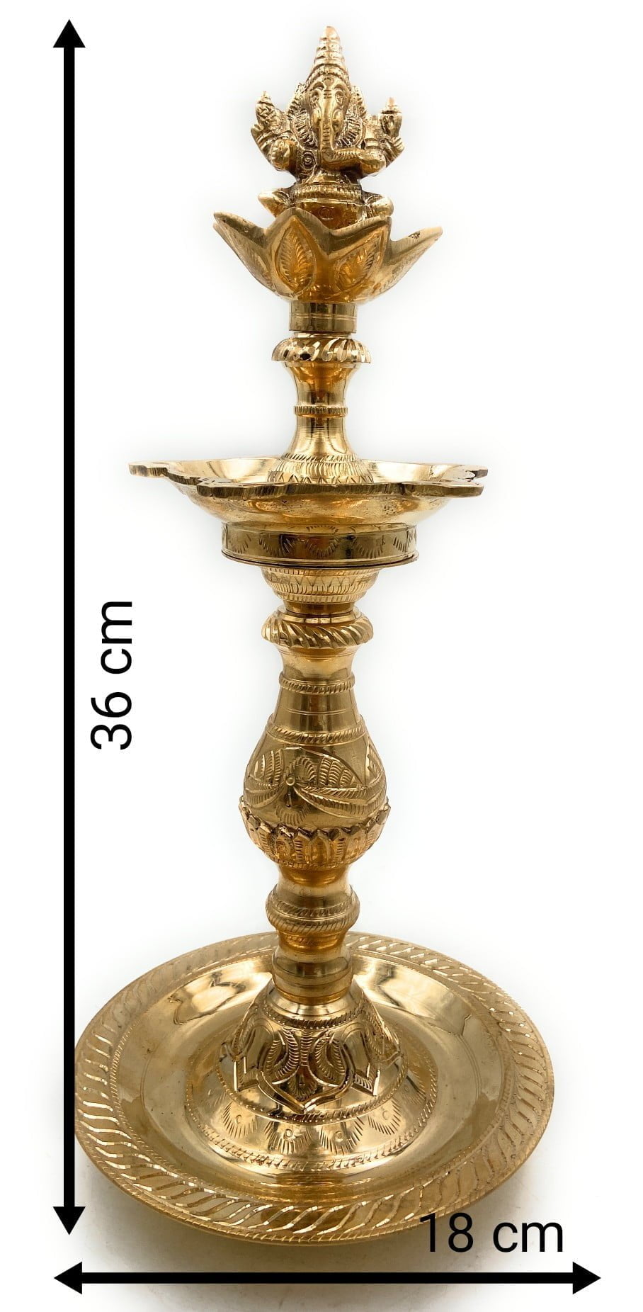 Brass Ganesh Oil Lamp Vinayaka Deepam, Ganesha Diya, Pillayar Vilakku, Ganapati Deepak, Peetal Vigneshwara Vilakku,Gold, 14.5 Inch, 1 Piece