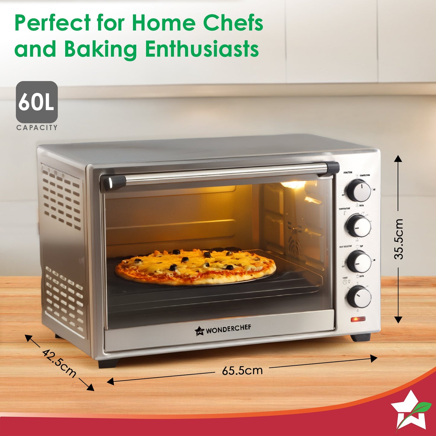 Oven Toaster Griller (OTG) - 60 Litres, Stainless Steel – with Rotisserie, Auto-shut off, heat-resistant tempered glass, 6-stage heat selection