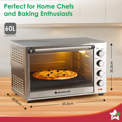 Oven Toaster Griller (OTG) - 60 Litres, Stainless Steel – with Rotisserie, Auto-shut off, heat-resistant tempered glass, 6-stage heat selection