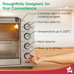 Oven Toaster Griller (OTG) - 60 Litres, Stainless Steel – with Rotisserie, Auto-shut off, heat-resistant tempered glass, 6-stage heat selection