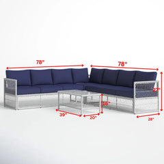 Promo Outdoor Sofa Set 7 Seater and 1 Center Table Set (White + Blue)