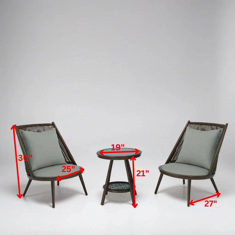 Felix Outdoor Patio Seating Set 2 Chairs and 1 Table Set (Brown) Braided & Rope