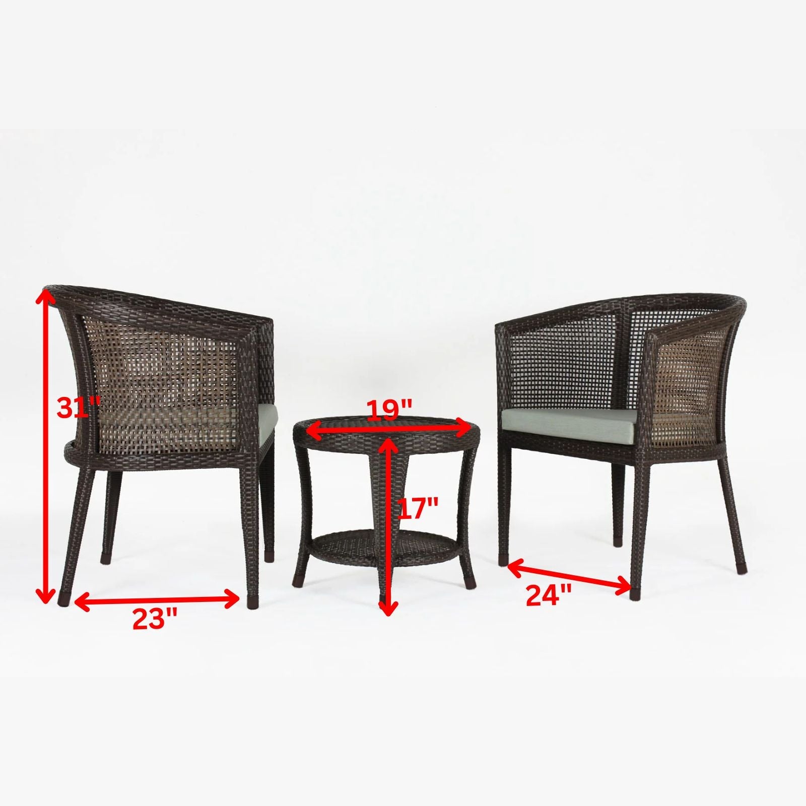 Alhad Outdoor Patio Seating Set 2 Chairs and 1 Table Set (Brown)